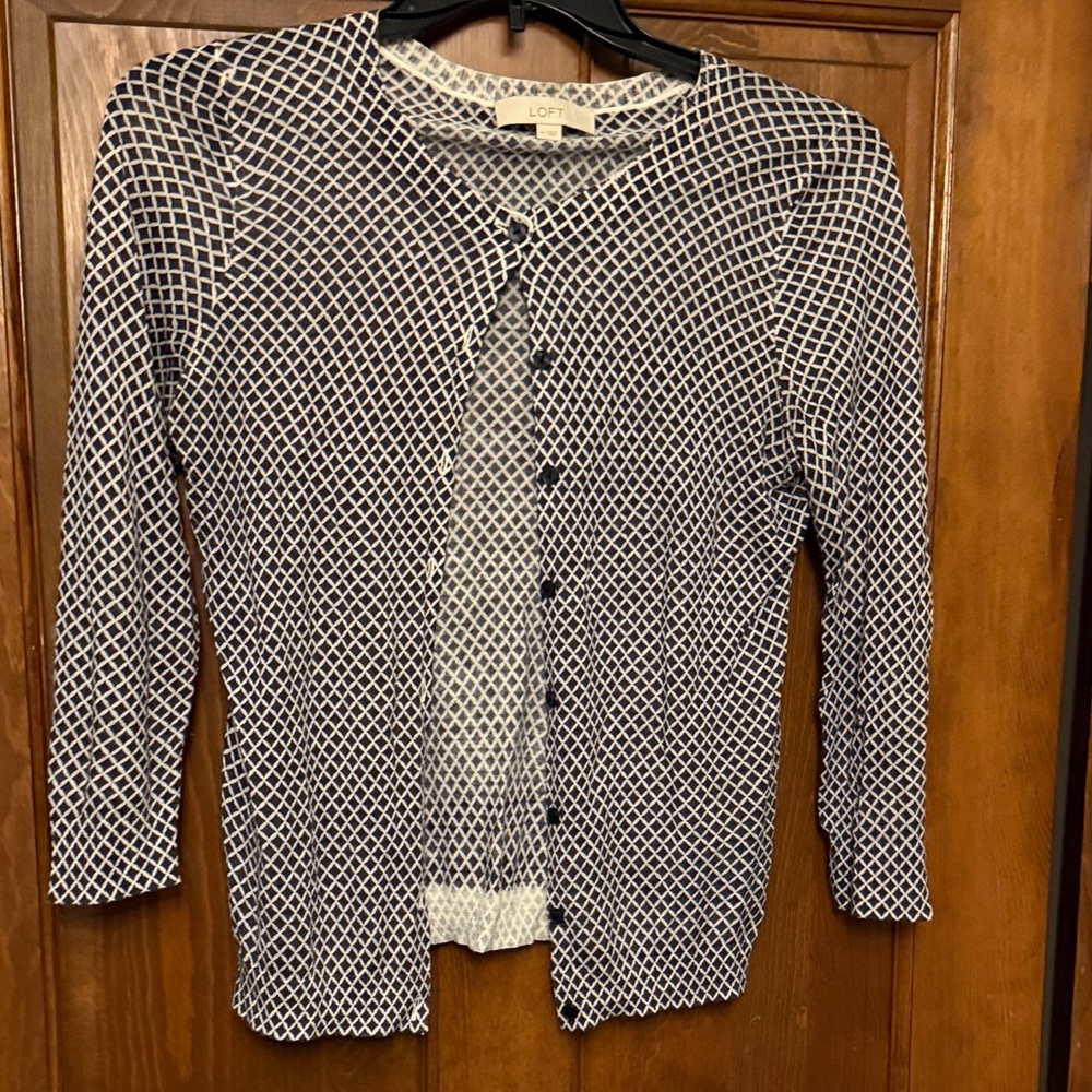 Navy and White Mesh Cardigan